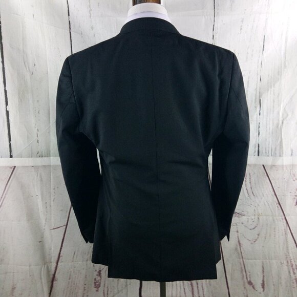 Marc Anthony Slim Fit 44R Wool Blend Stitched Lapel 2 Button Black Suit Jacket - Picture 6 of 11